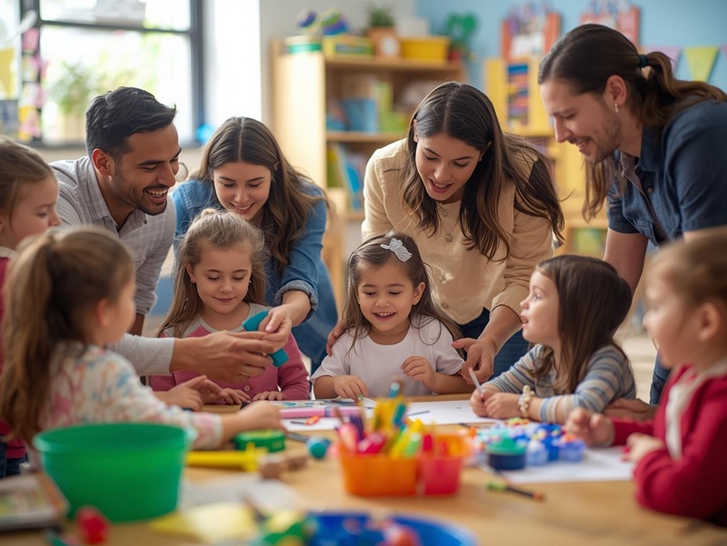 with parent on children classroom